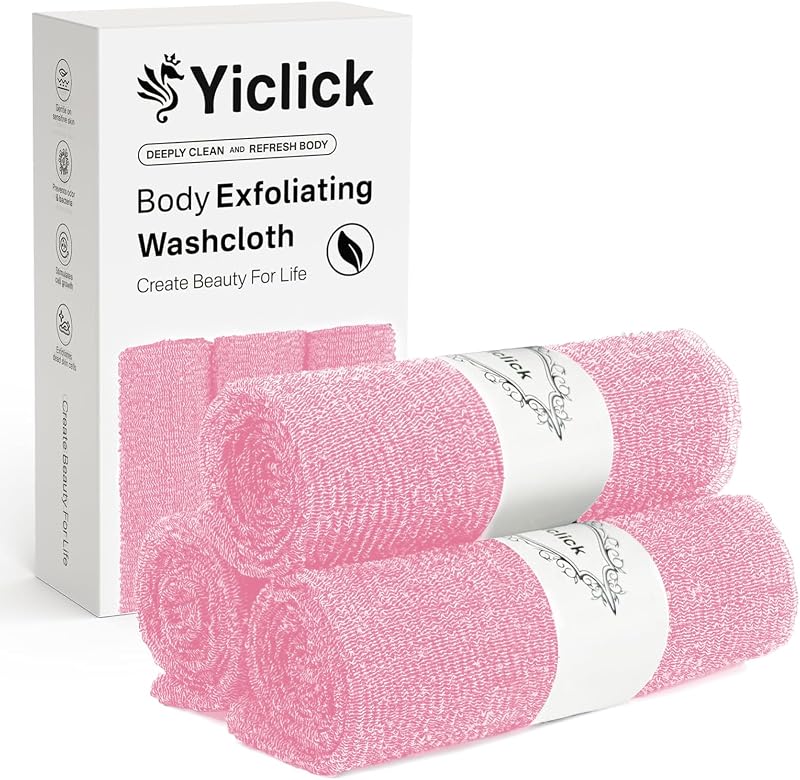 Toalha esfoliante para banho Yiclick em nylon e poliéster, rosa, 3 unidades