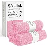 Yiclick Exfoliating Washcloth Towel, Japanese Exfoliating Bath Wash Cloth for Body Exfoliation, Korean Back Scrubber Washer for Shower, African Net Sponge Brush Loofah Exfoliator (Pink)