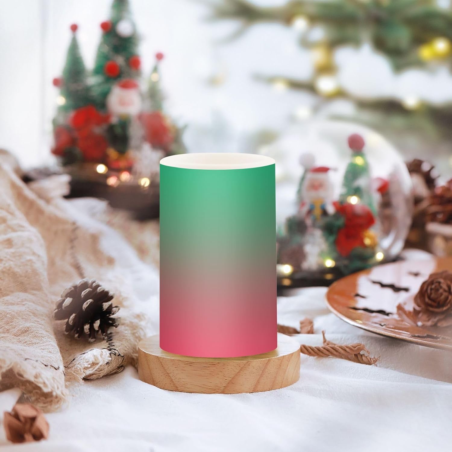 DOMIKING Green Red Gradient Flameless Candles with Remote Control Electric Led Candles with Timer Battery Operated Flickering Tea Light Candles for Outdoor Home Bathroom Desk 2 PCS