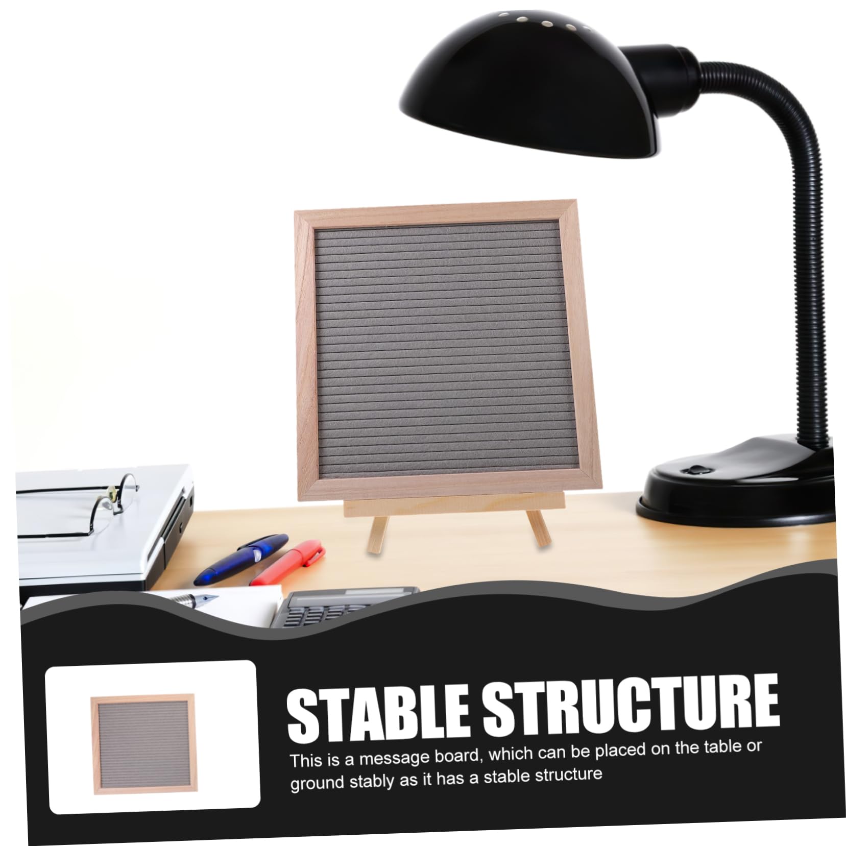 Tableau à Lettres en Feutre avec Support en Bois, Panneau Stable