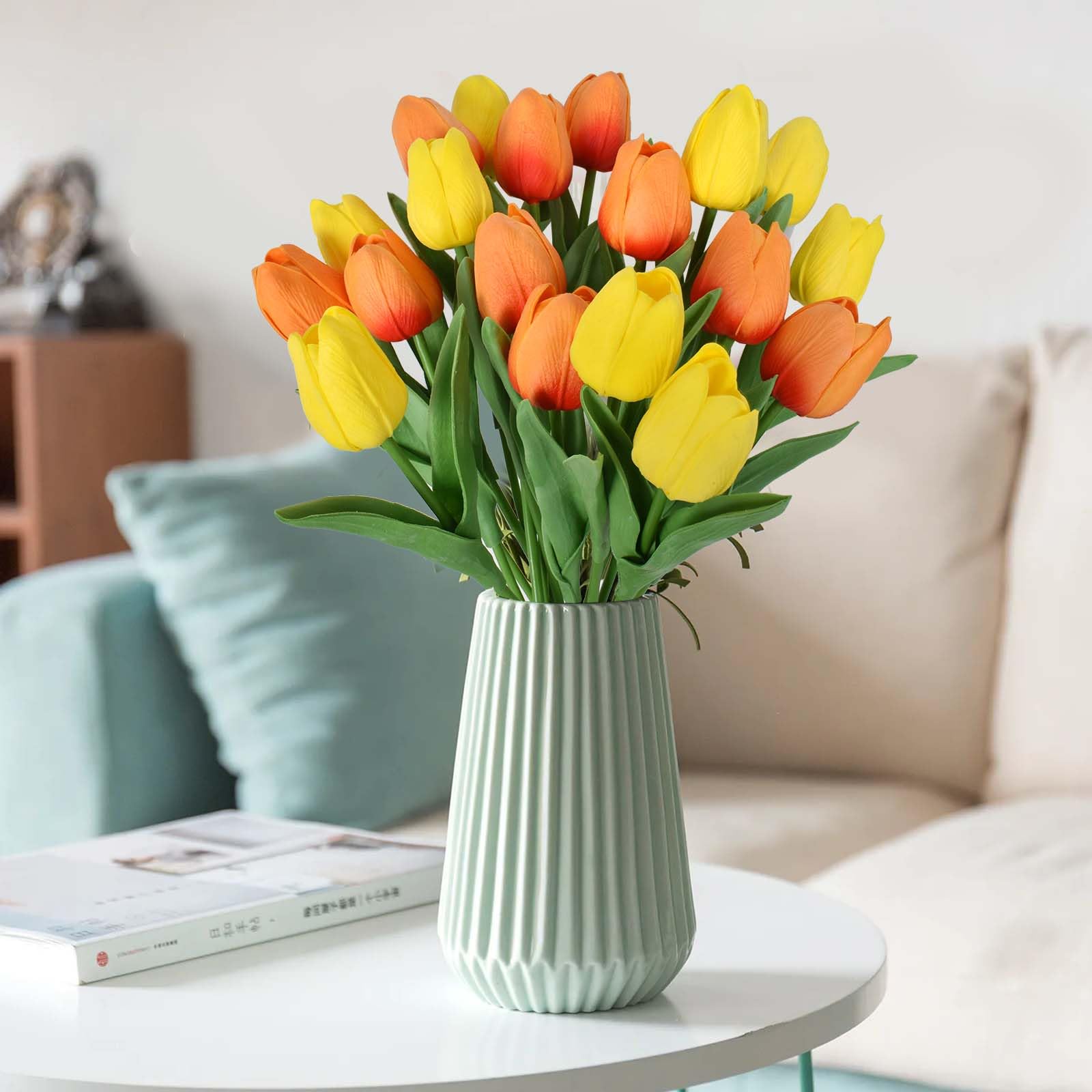Sztuczne tulipany, lateksowe, 20 szt., sztuczne tulipany, jedwabne tulipany, materiał prawdziwy w dotyku, na wesele, do domu, biura, pokoju, hotelu, dekoracja i aranżacje kwiatowe