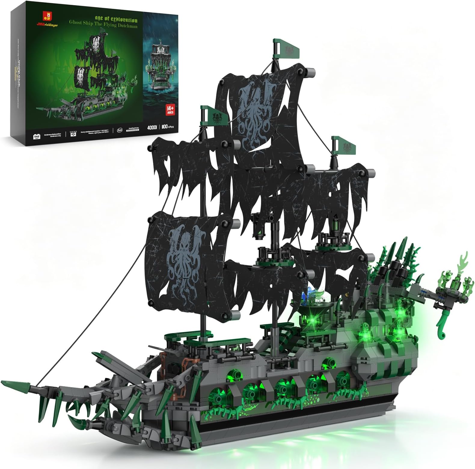 Pirate Ship Building Blocks, 40001 Flying Dutchman Pirate Ship Clamping Blocks, Sailing Ship Model Kit, Ship Toy Gifts for Adults and Boys