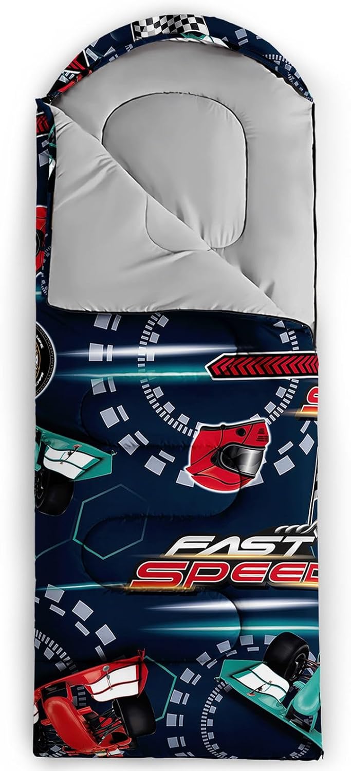 Kids Sleeping Bag for Boys Girls,Cartoon Football Print-Lightweight Warm Portable Outdoor Indoor-Waterproof Cold Weather Resistant Sleeping Bag for Camping Hiking