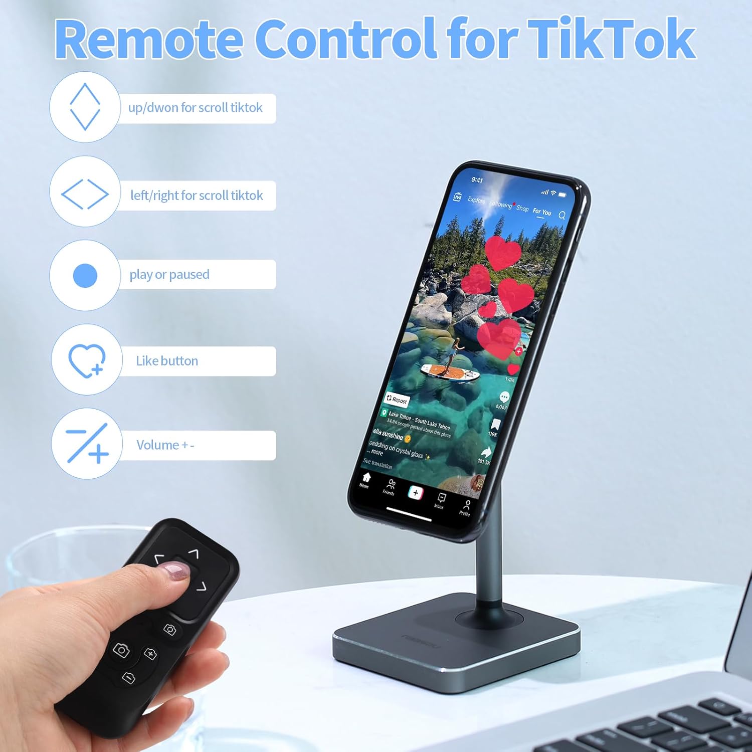 Condition photo showing Good Condition for Wireless Camera Remote Control for iPhone, Control Phone Camera Shutter and Zoom, Control Scrolling Remote for Tiktok Videos, Page Turner for Kindle App, for iOS, Android, iPad (Black)