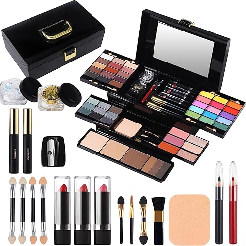 Professional Makeup Kit for Women Girl Full Kit with Mirror 60 Colors All in One Make up Gift Set Included Eyeshadow,Blusher,Highlighter,Compact Powder,Brow Powder,Lipstick,Glitter,Eyeliner,Mascara 02