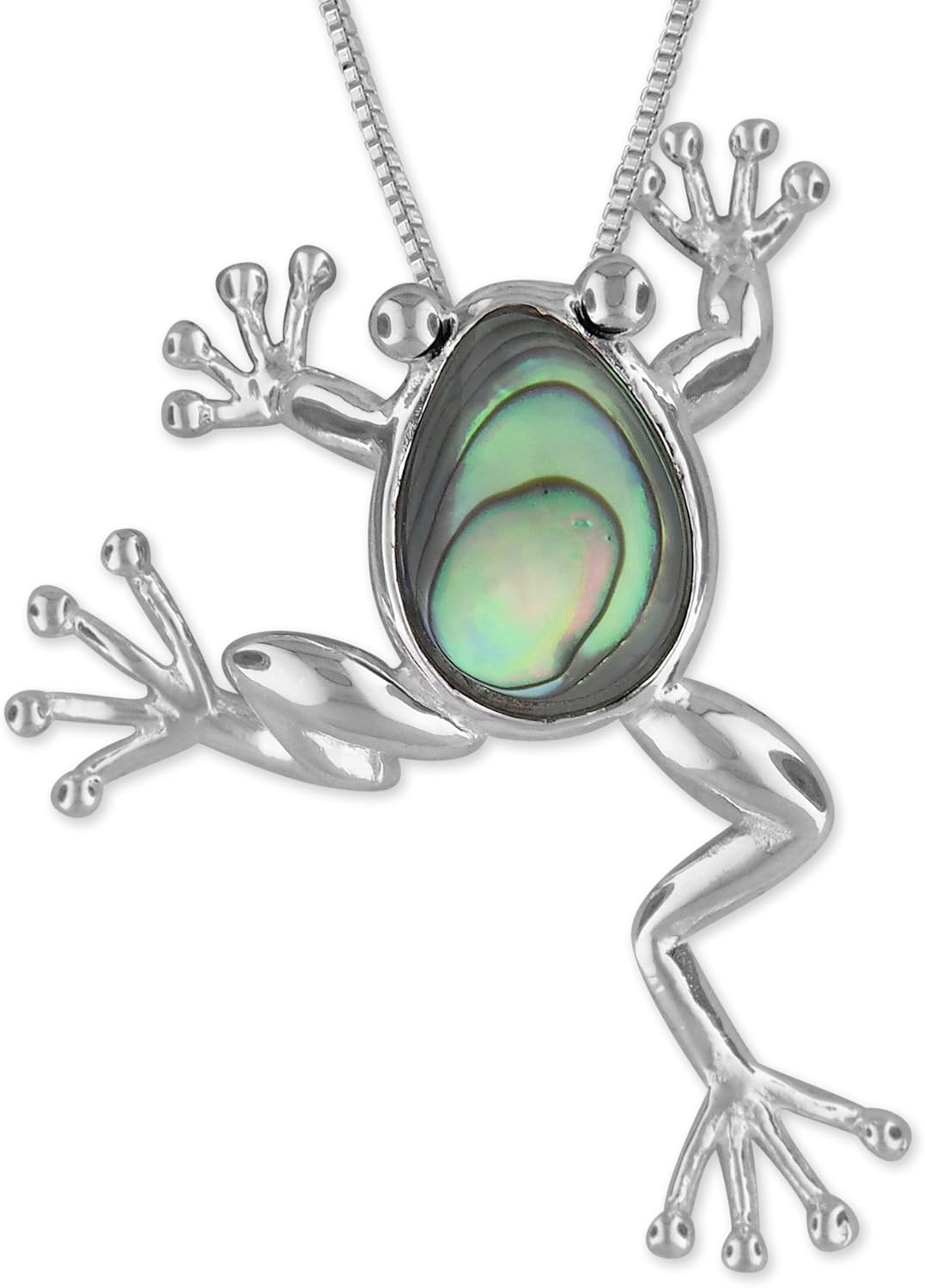 Sterling Silver Abalone Shell Lucky Frog Pendant Necklace, 16+2" Extender