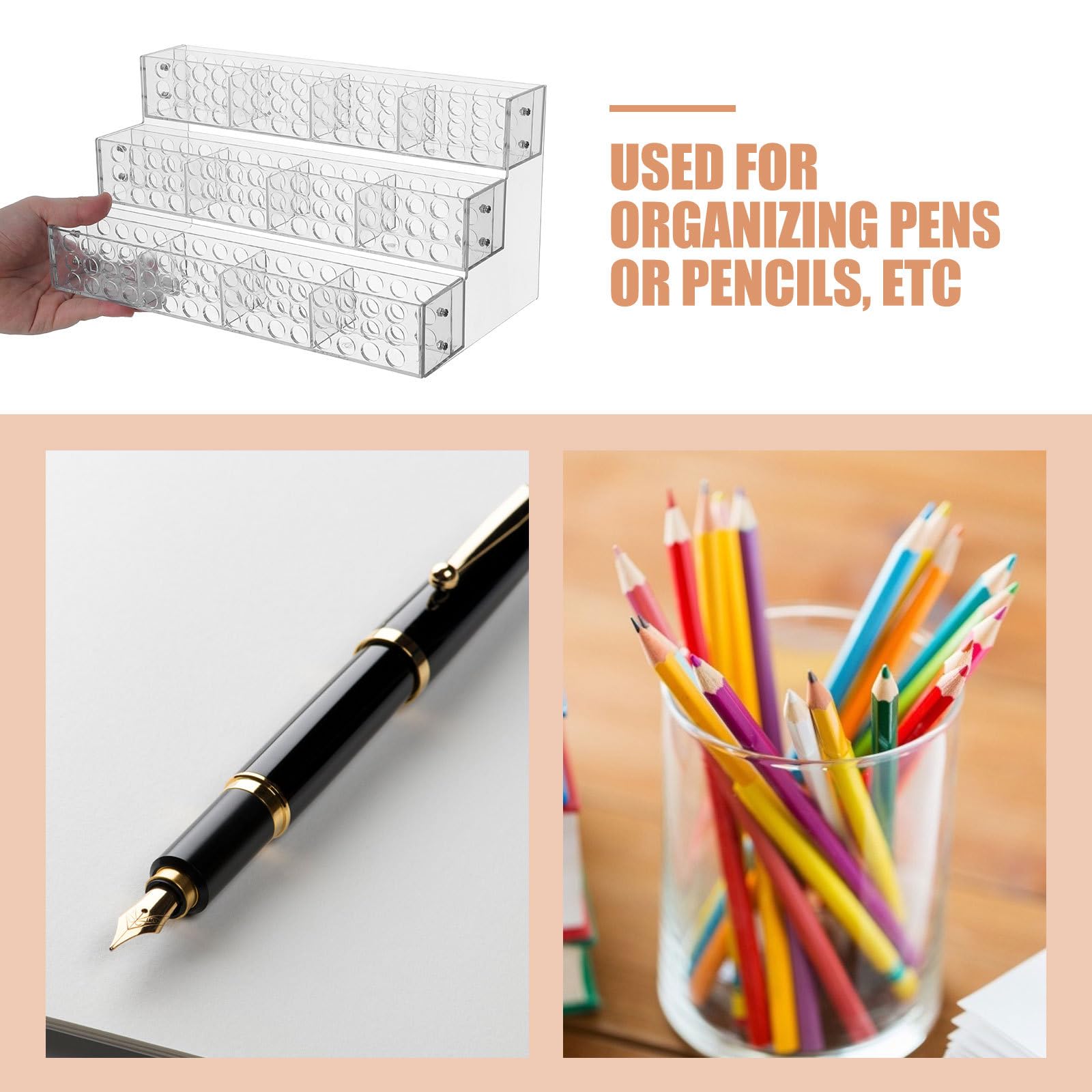 TEHAUX Organizador de Lápices Acrílico 144 Ranuras, Expositor Transparente de Escritorio para Bolígrafos y Pinceles Diseño Multitier y Base Estable para Estudios
