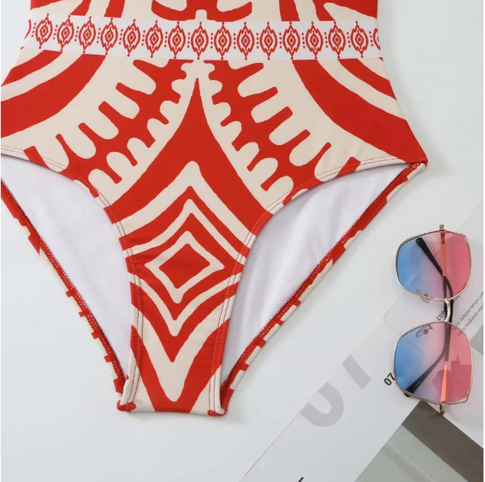 Bikini Costume da Bagno Monospalla da Donna con Stampa Geometrica Costume da Bagno con Stampa Pantaloni con Top Monospalla E Gamba Larga per Donna