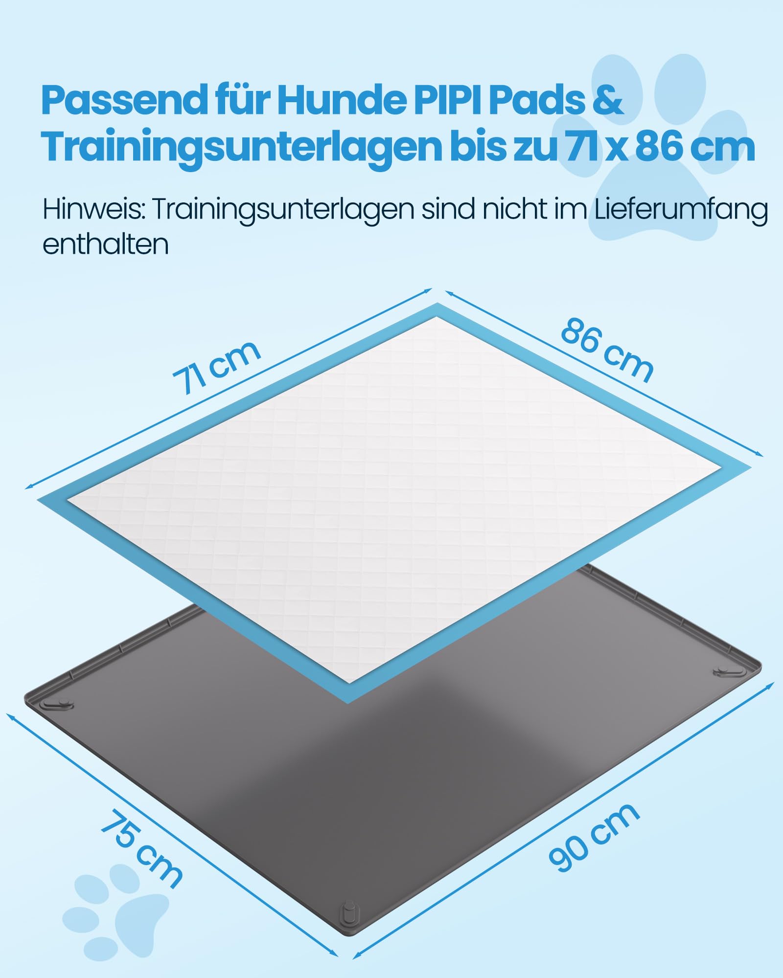 Kittyspout PIPI Matten für Hunde – rutschfeste Silikon-Unterlage mit 4 magnetischen Clips und Wasserdichten Rändern – Hundetoiletten-Tray für Stubenreinheit und Bodenschutz – 86 x 71 cm