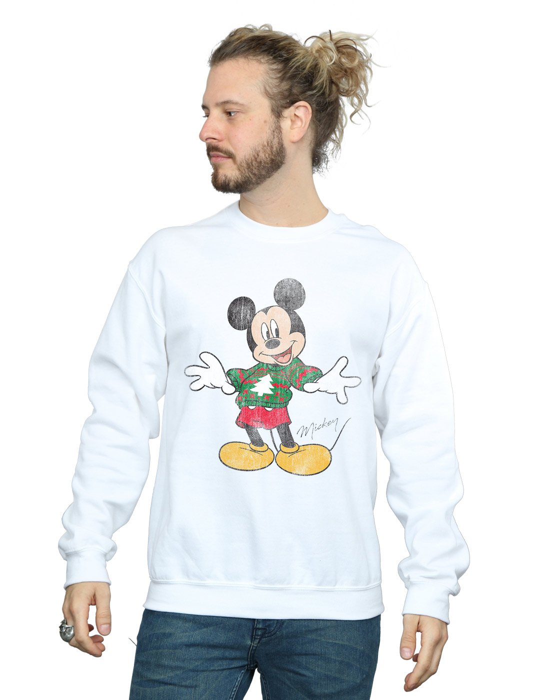 Disney Men's Mickey Mouse Christmas Jumper Sweatshirt XXX-Large White