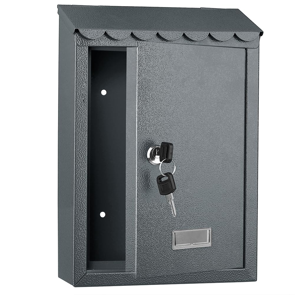 Bakaji Cassetta Postale da Parete in Acciaio Inox Buca Lettere per Posta da Esterno con Chiusura a Chiave (Grigio)