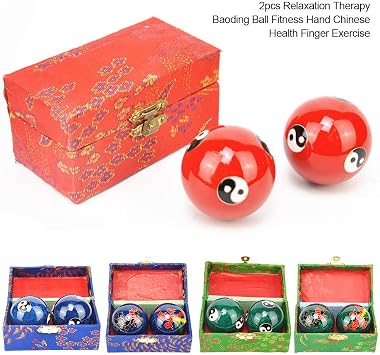 2 Pcs Baoding Balls, Chinese Health Exercise Stress Balls, Meditation Massage Handball with Box, Hand Exercise Ball for Men Women Hand Exercises and Stress Relief(Color:Green Tai Ji)