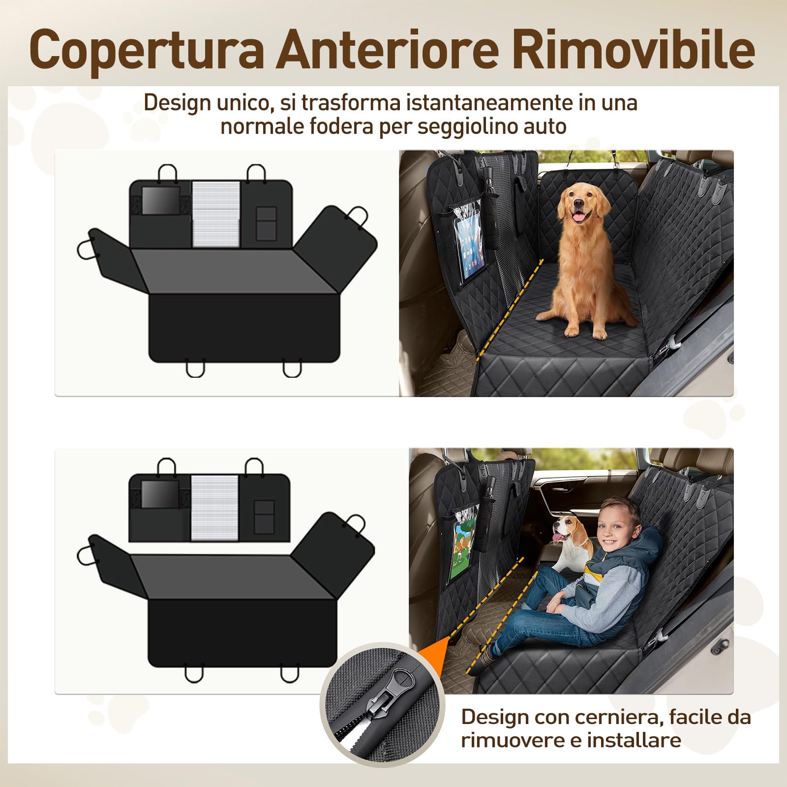 Gimars Telo Auto per Cani, 157 * 137cm Impermeabile e Antiscivolo Coprisedile Auto per Cani, 6 in 1 Universale Telo Cane Auto Sedili Posteriori con Finestra della Rete Visiva e Tasca Portaoggetti