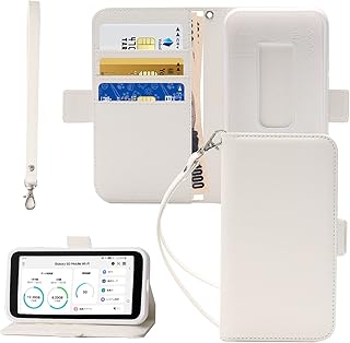 ギャラクシー5G モバイルWi-Fi ケース 手帳型 ポーチ ギャラクシー5G ミニ携帯ケース 軽量薄型 ストラップ付き 財布型 ケース (白い)