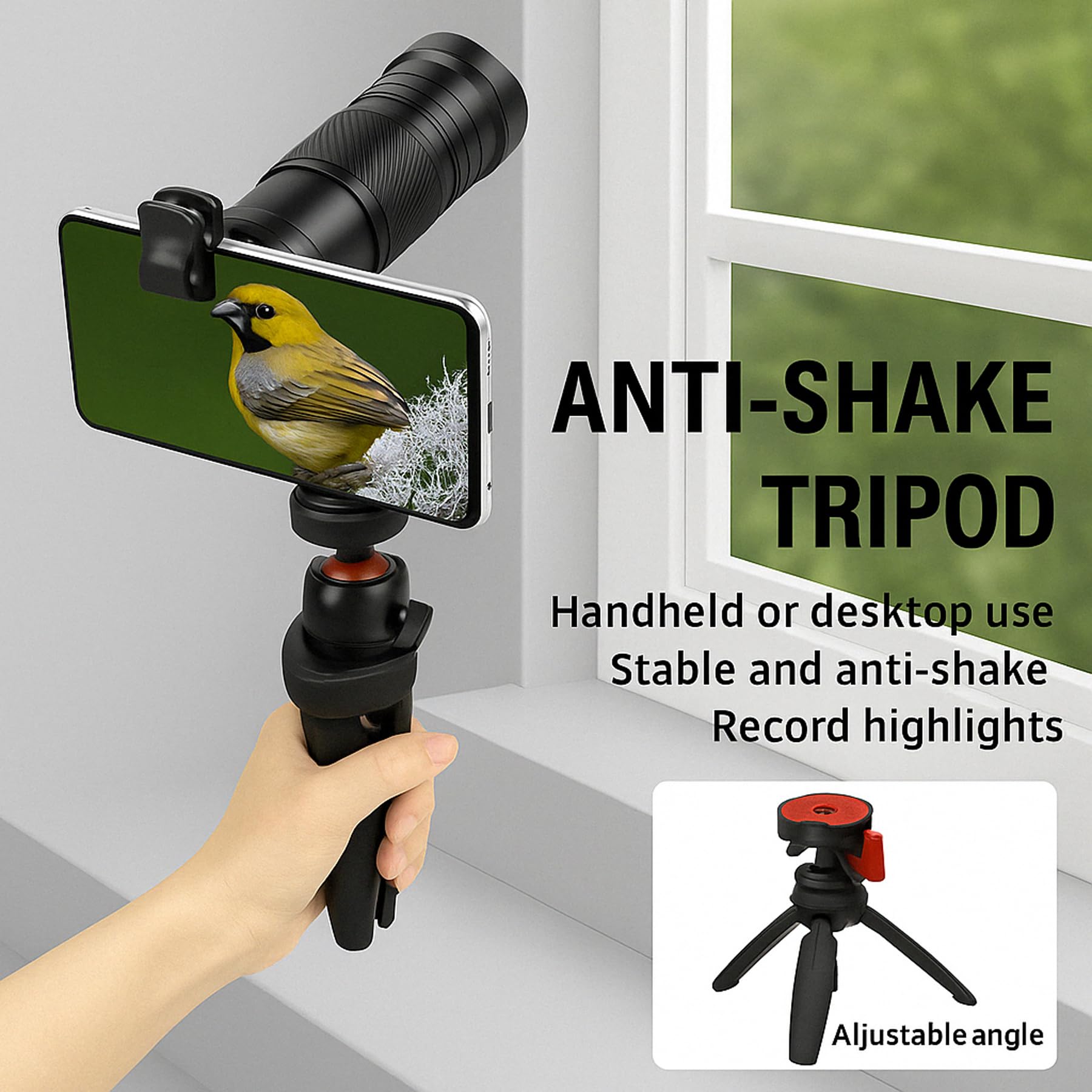Kit de teleobjetivo con zoom 40X para smartphones, lente de cámara HD con trípode, compatible con iPhone Samsung