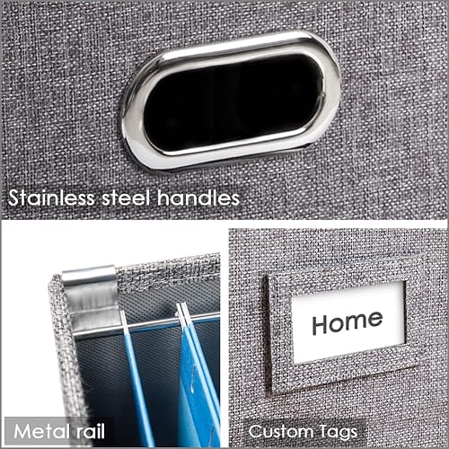 Vista 58 de PRANDOM Caja organizadora de archivos, juego de 4 carpetas plegables decorativas de lino para almacenamiento de archivos colgantes con tapas, Rosa