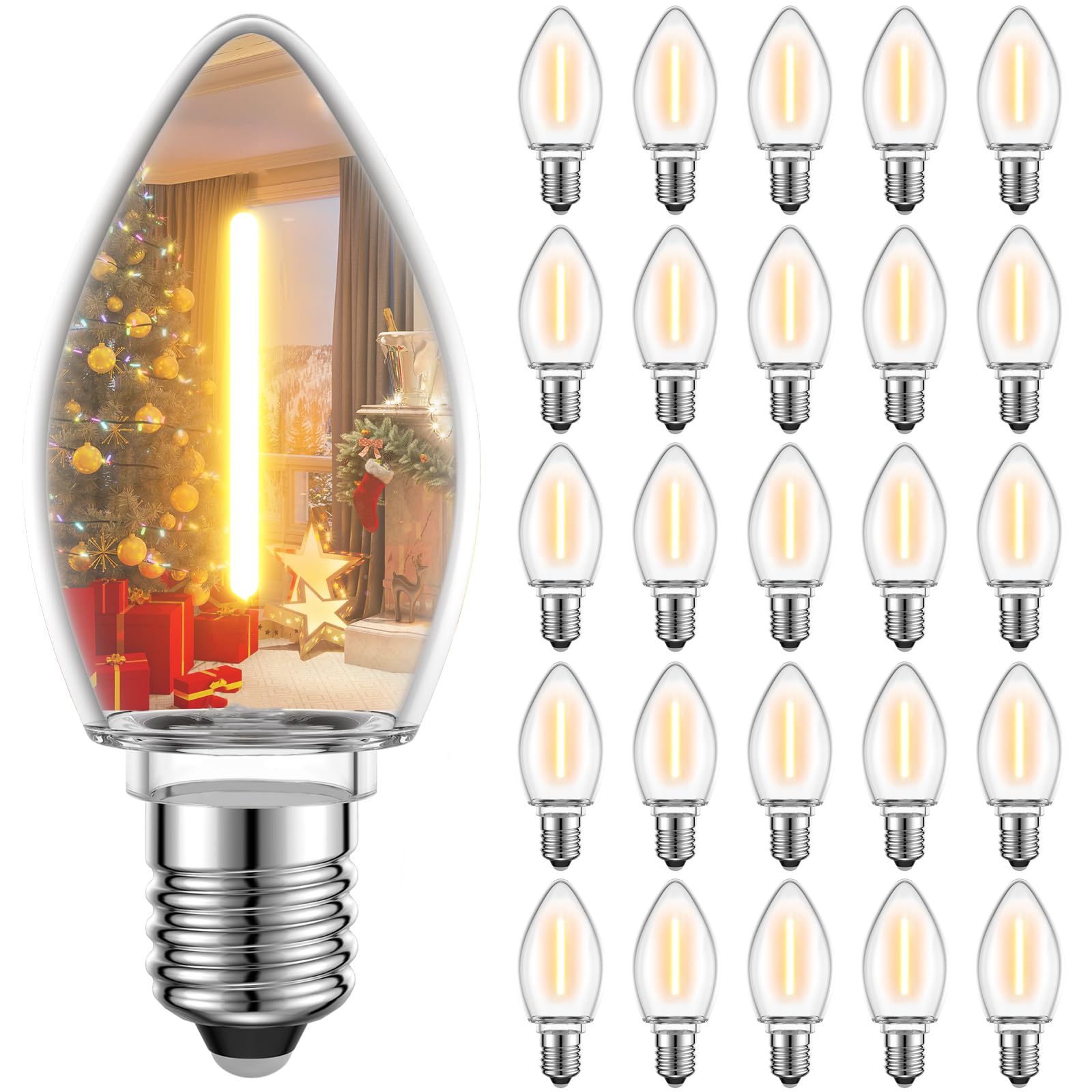 GLUROO LED Night Light Bulbs, C7 E12 Candelabra LED Light Bulbs, Clear Vintage Replacement Bulbs for Outdoor Indoor String Lights, 5W 6W 7W