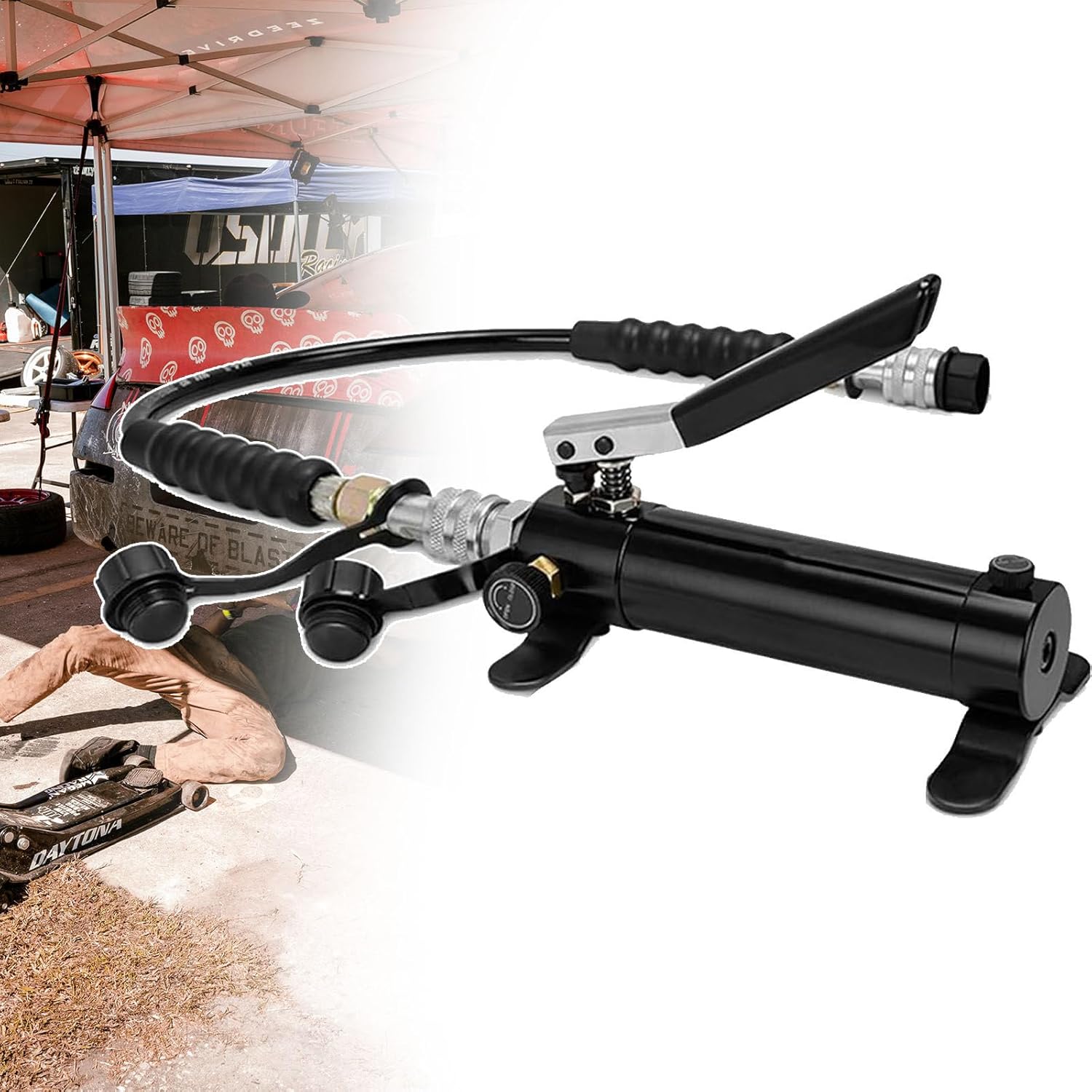 Manual Hydraulic Pump,10000PSI Hand Lifting Pump With 70cm Hose And ZG3/8 Thread, Max 700kg/㎝² High Pressure, Aluminum Pump Body for Hydraulic Tools standard,175cc Oil Content standard+gauge