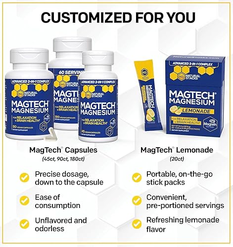 Miniatura 4 de Natural Stacks MagTech Suplemento de magnesio  Complejo de magnesio 100% quelado triple mezcla  L-treonato (Magteina) para memoria y enfoque,