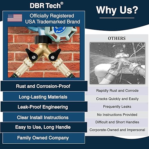 Miniatura 4 de Divisor de manguera de jardín de 2 vías para mangueras de jardín y césped al aire libre, accesorio de latón de metal resistente, rosca resistente a