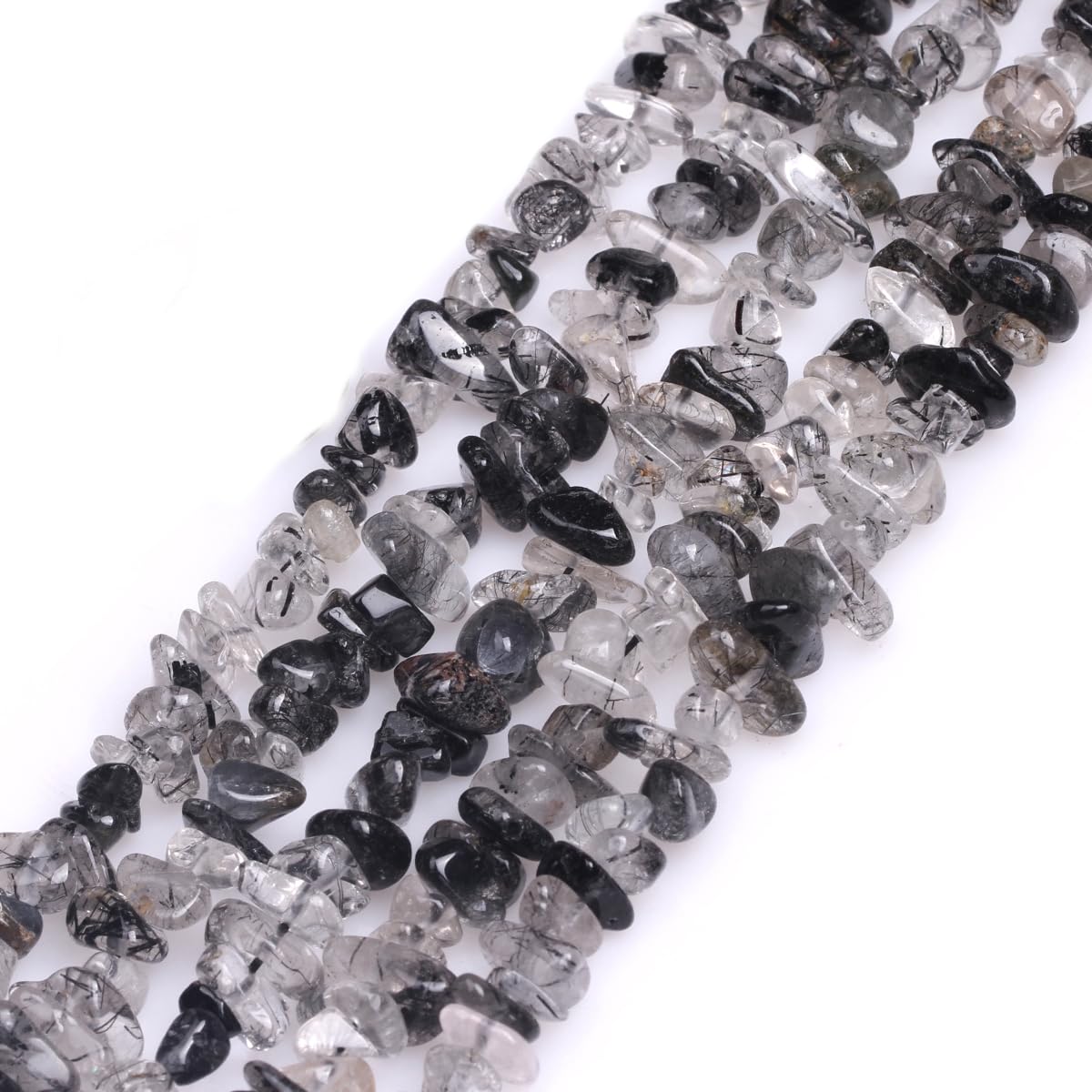 GEM-Inside 6x8mm Freeform Gemstone Black Rutilated Quartz Chips Beads Bracelet Beads for Jewellery Making Strand 15''
