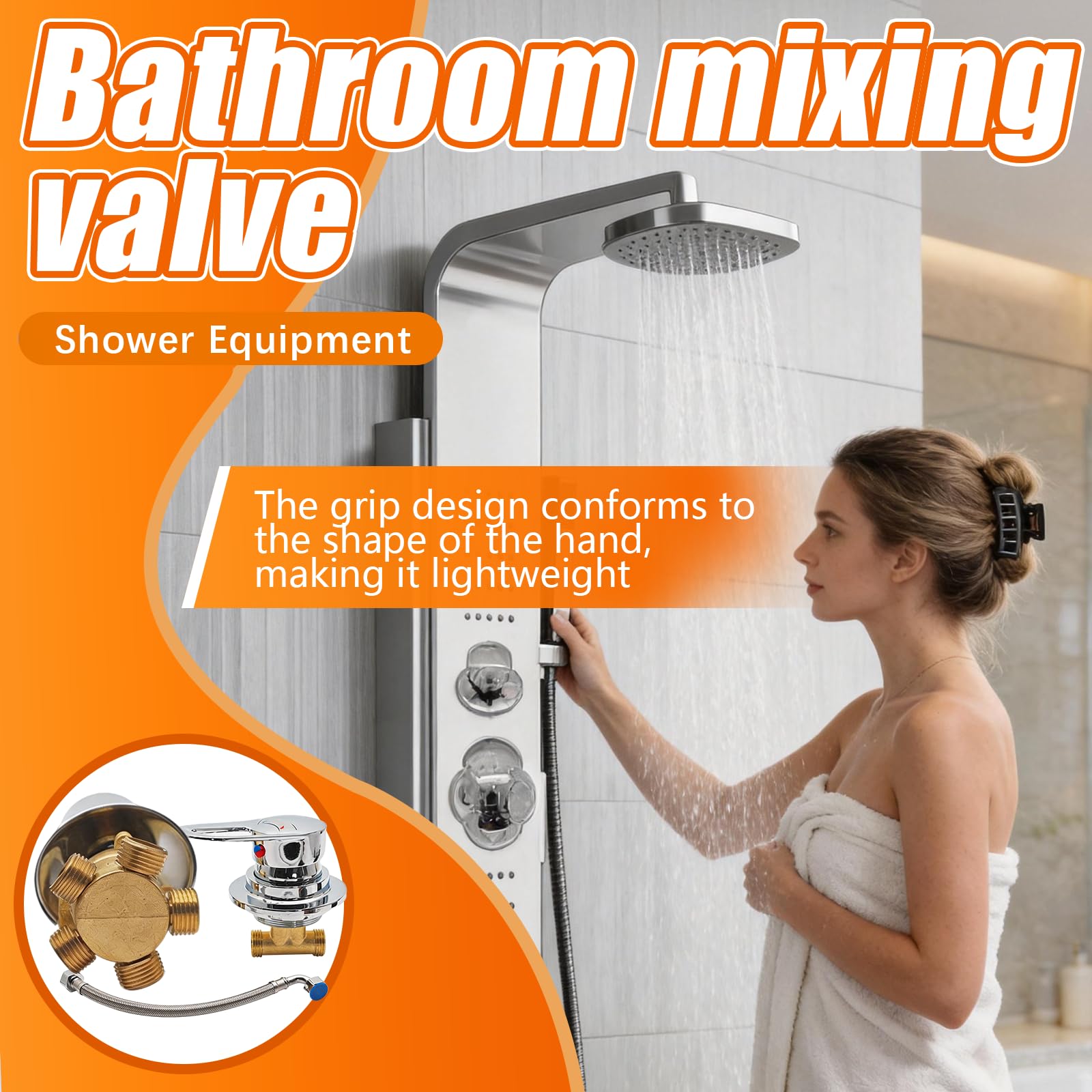 Miscelatore Doccia, Valvola Deviatrice per Doccia a 5 Vie con Interfaccia Filettata G 1/2 Pollice e Inserto Valvola in Ceramica Miscelatore Acqua Fredda e Calda in Due Parti con 30 cm Tubo Dell'acqua