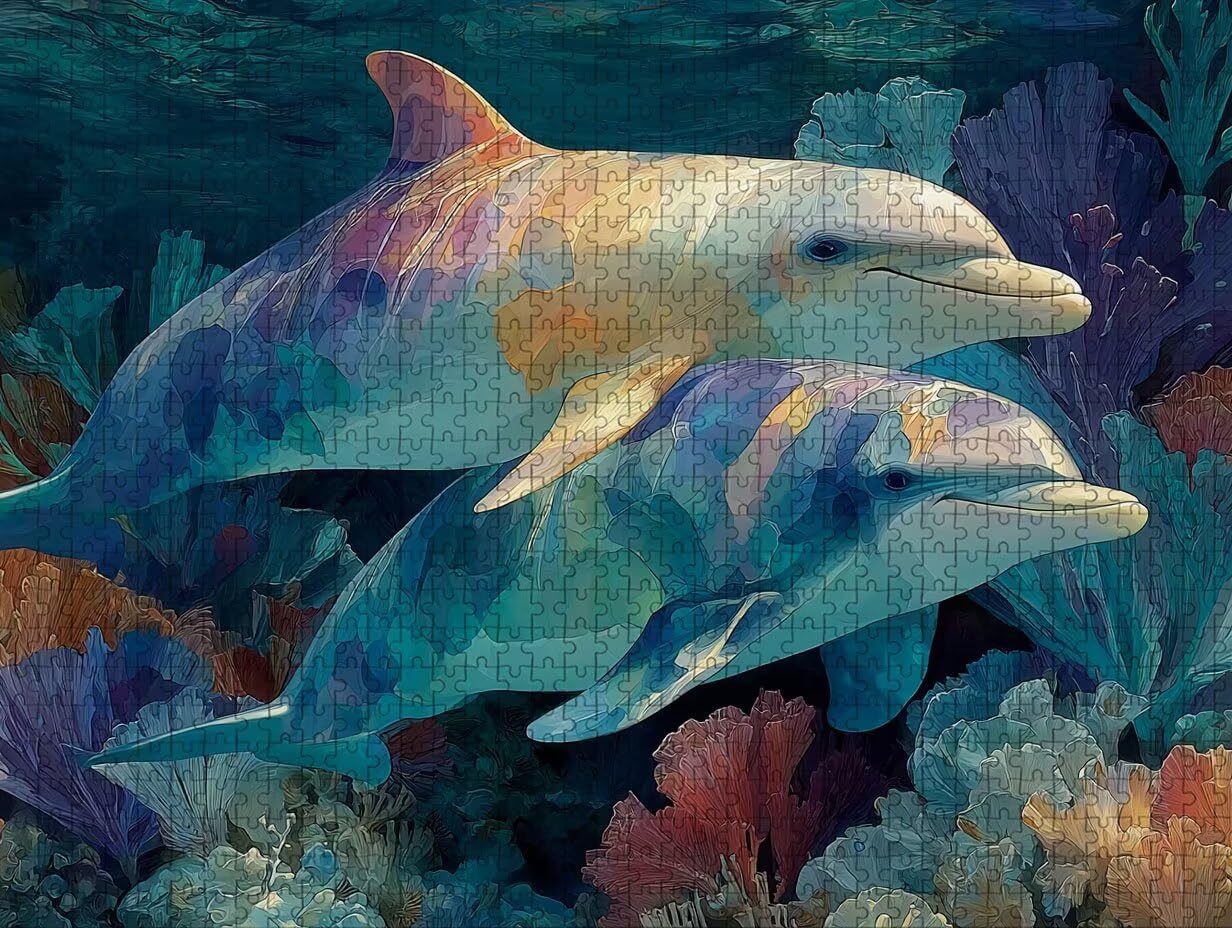 Dolphin drewniane puzzle 3000 sztuk, puzzle z motywem oceanu dla dorosłych z pudełkiem 122 x 81 cm, łamigłówki, dla mężczyzn kobiet nastolatek, kreatywne gry logiczne, dekoracja domu prezent, 6-6875