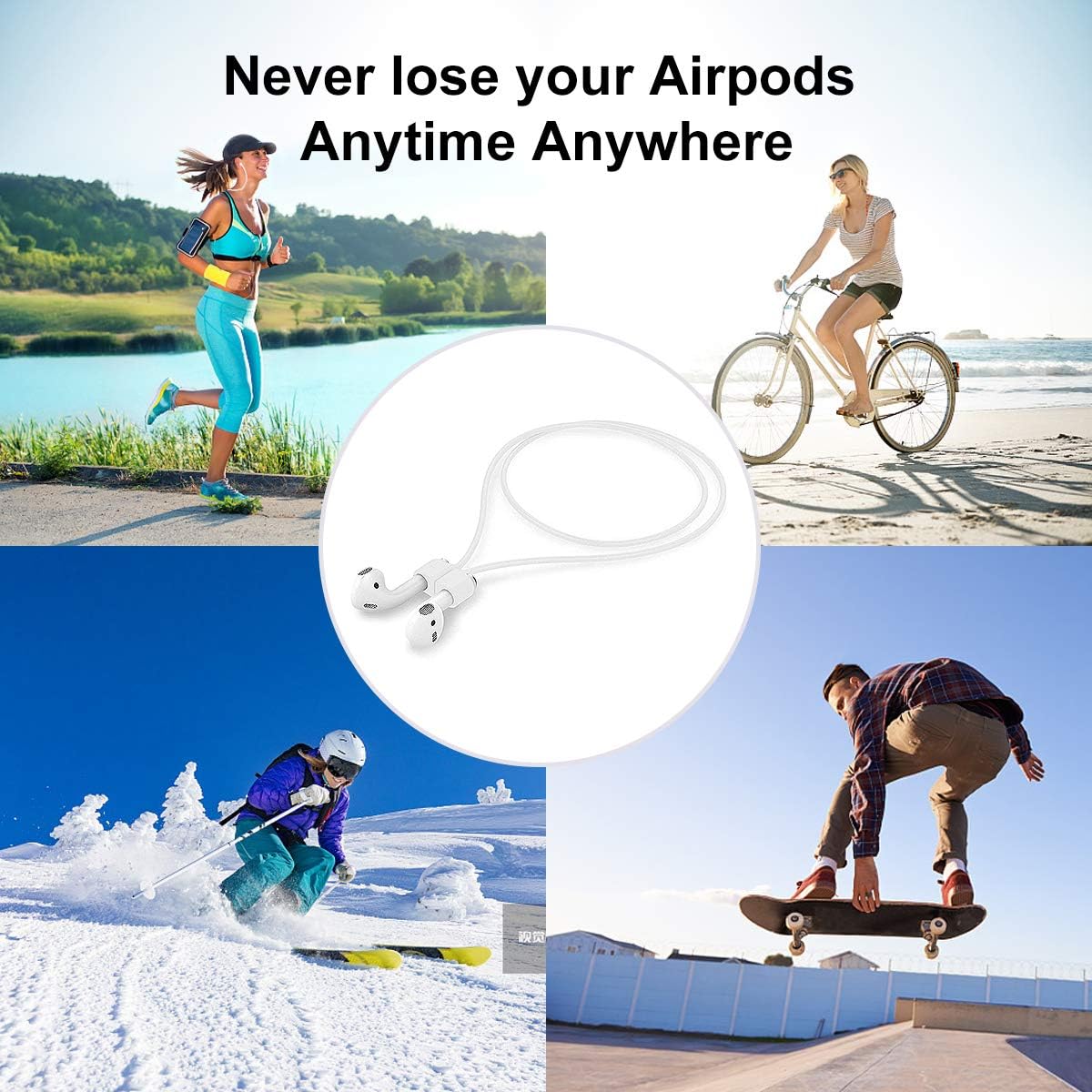 Special [2 Pack] Beeyoka Magnetic Strap for Airpods Silicone Anti-Lost Strap with Strong Magnetic Adsorption Connector Sports Neck Around Cord Strap for Airpods 2/1 (Black+White)