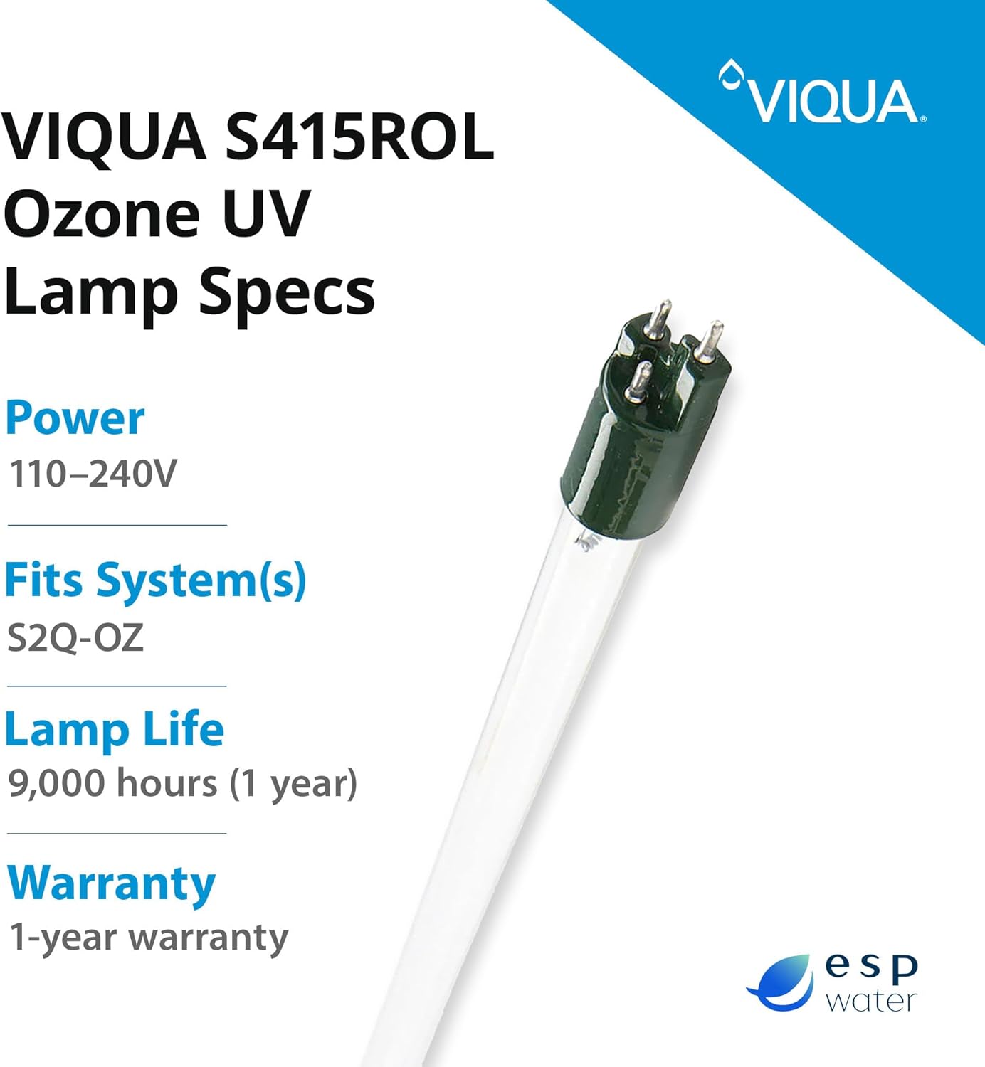 Viqua S415ROL UV Ozone Replacement Lamp for S2Q-OZ System – Genuine OEM 185nm Ozone Producing Bulb for Hot Tubs and Spas UV Lamp