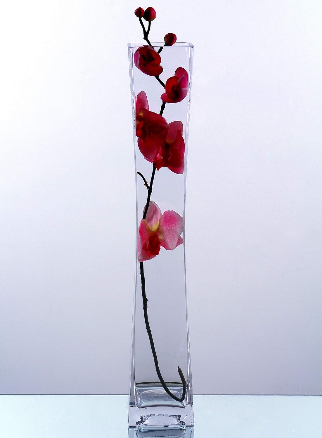 WGV Tall Masterpiece Glass Vase, 4" W x 21.65" H, (Multiple Sizes Choices) Clear Large Block Gathering Concaved Floral Centerpiece, Wedding Event Home Decor, 1 Piece (VXV0422)