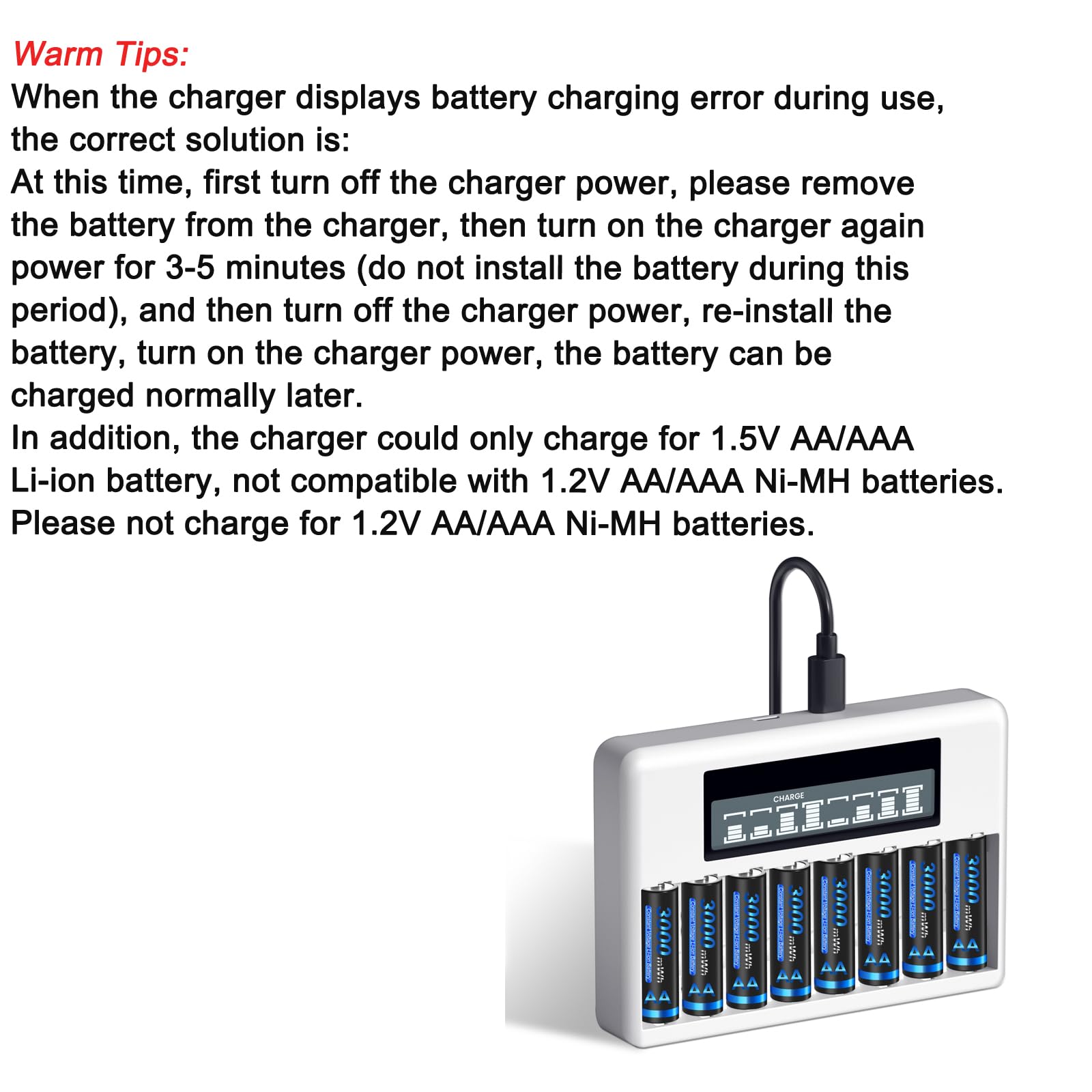 CITYORK Caricabatterie da 8 slot per Carica Batterie Ricaricabili AA AAA agli Ioni di Litio, con Display LCD, Ricarica Rapida USB e Slot Indipendente
