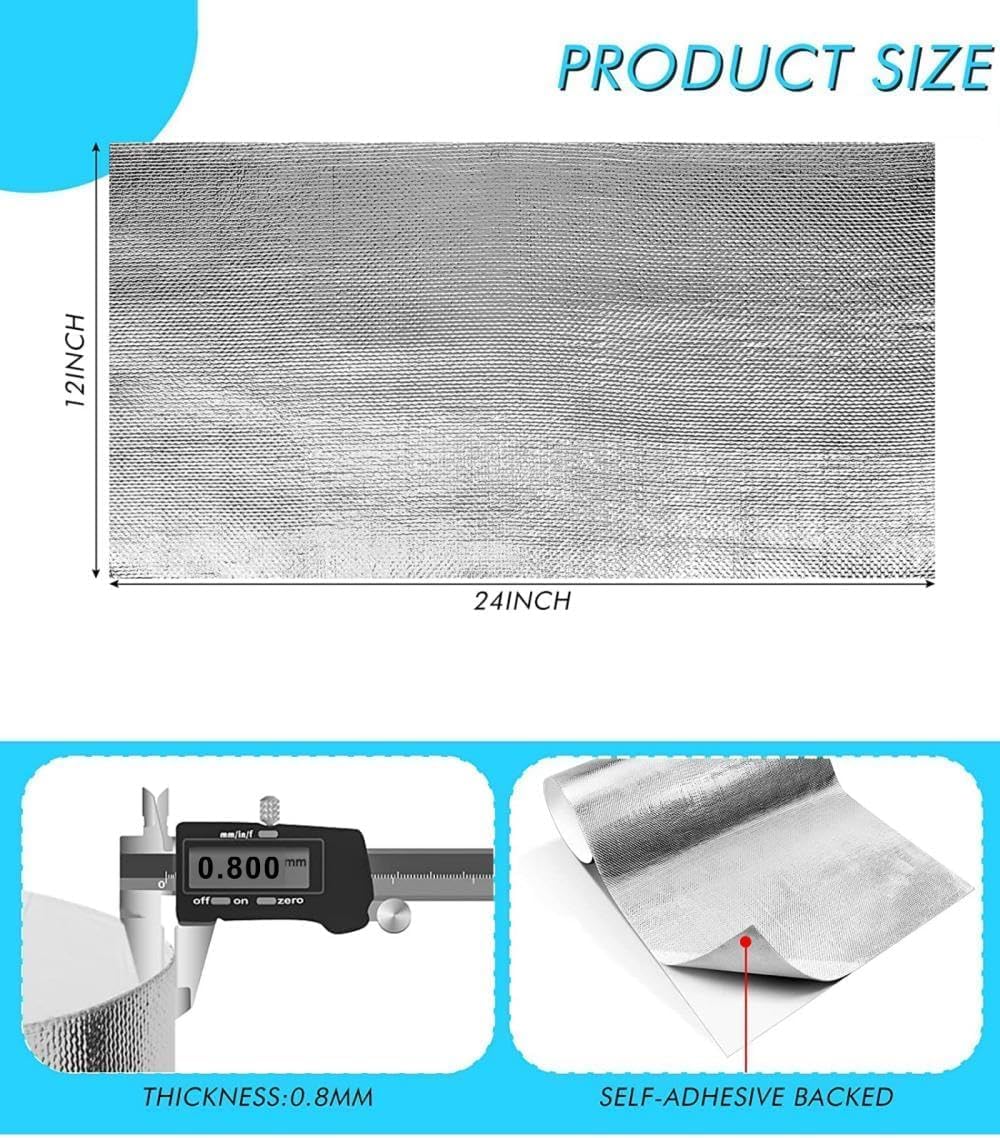 12'' X 24''Aluminized Heat Shield Mat Thermal Barrier Adhesive Backed Heat Blanket, Fiberglass Insulation Reflective Material High Temp Protection