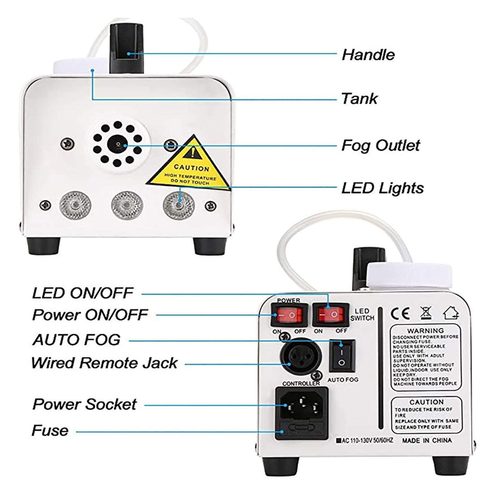 UKing Machine à Fumée 500W Noir LED RGB avec Télécommande Bonne Atmosphère pour Divers Festivals Fête Bar Disco Clubs Mariage Scène