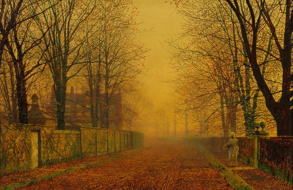 Cuadro Evening Glow de John Atkinson Grimshaw en marco marrón pequeño