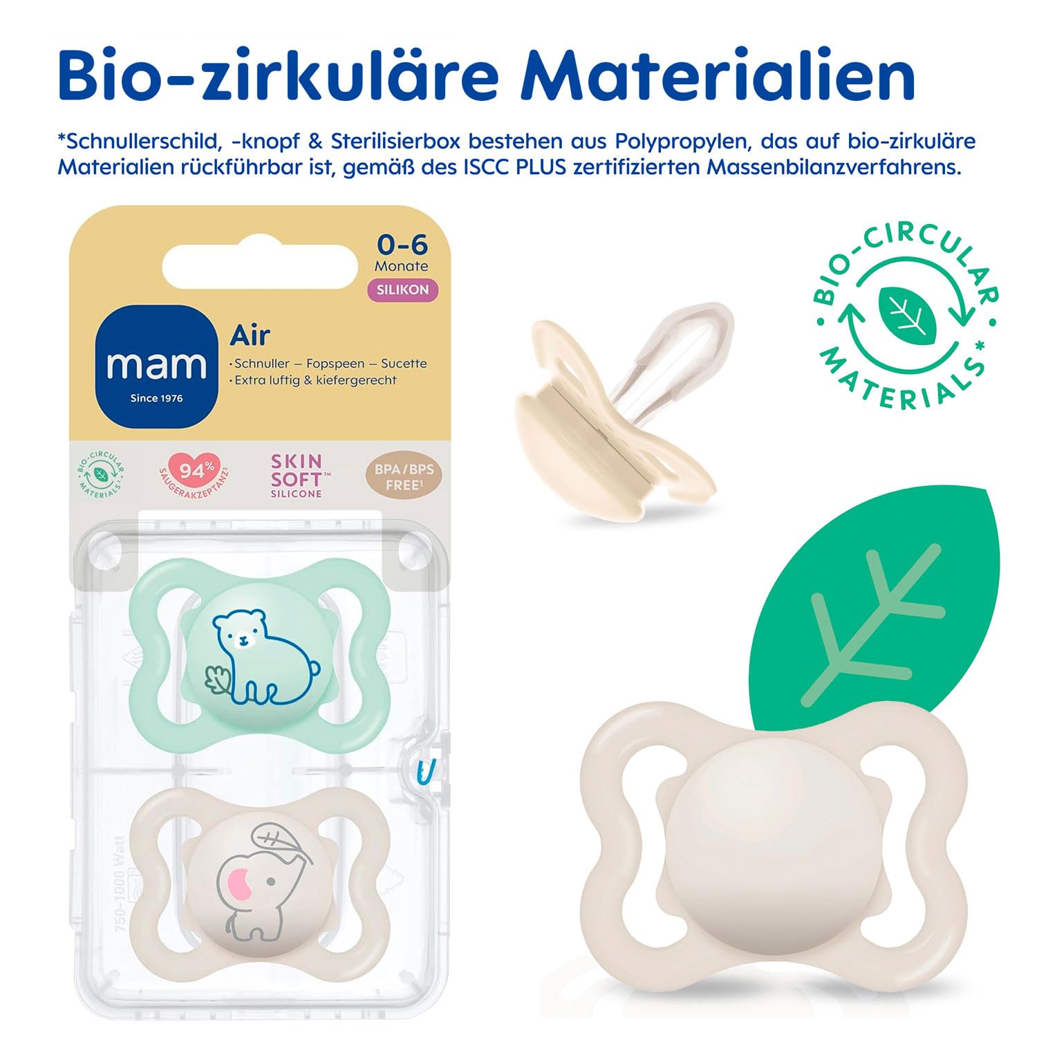 MAM Day & Night - Ciuccio Skin Soft In Silicone, 16 + Mix // Set Da 4 // Incl. 2 Contenitori Per Il Trasporto Sterilizzati