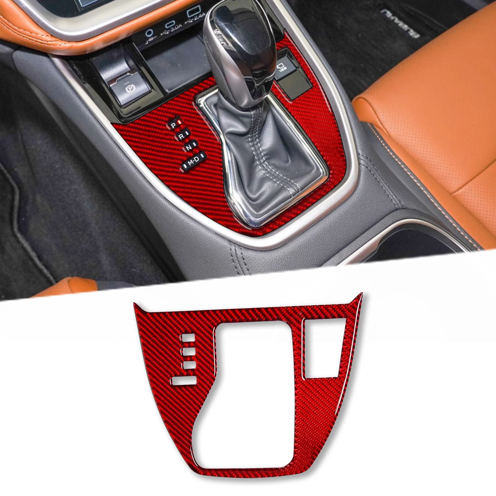 Compatible with Carbon Fiber Center Control Automatic Gear Shift Frame Cover Interior Decoration Sticker for Subaru Outback 2021 2022 2023 (1PCS Red)