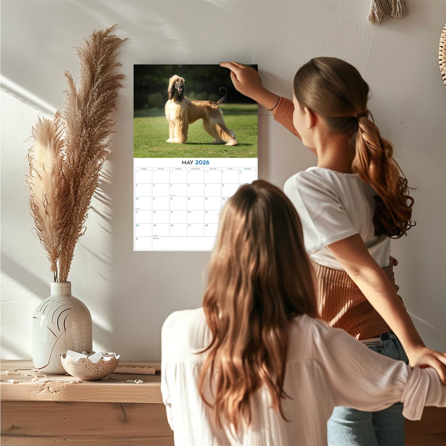 Calendario 2024 2025 de perro afgano – Calendario mensual de pared de raza de perro – 12 x 18 pulgadas abierto – Papel grueso que no se corre – Regalo – Planificador académico para profesores,