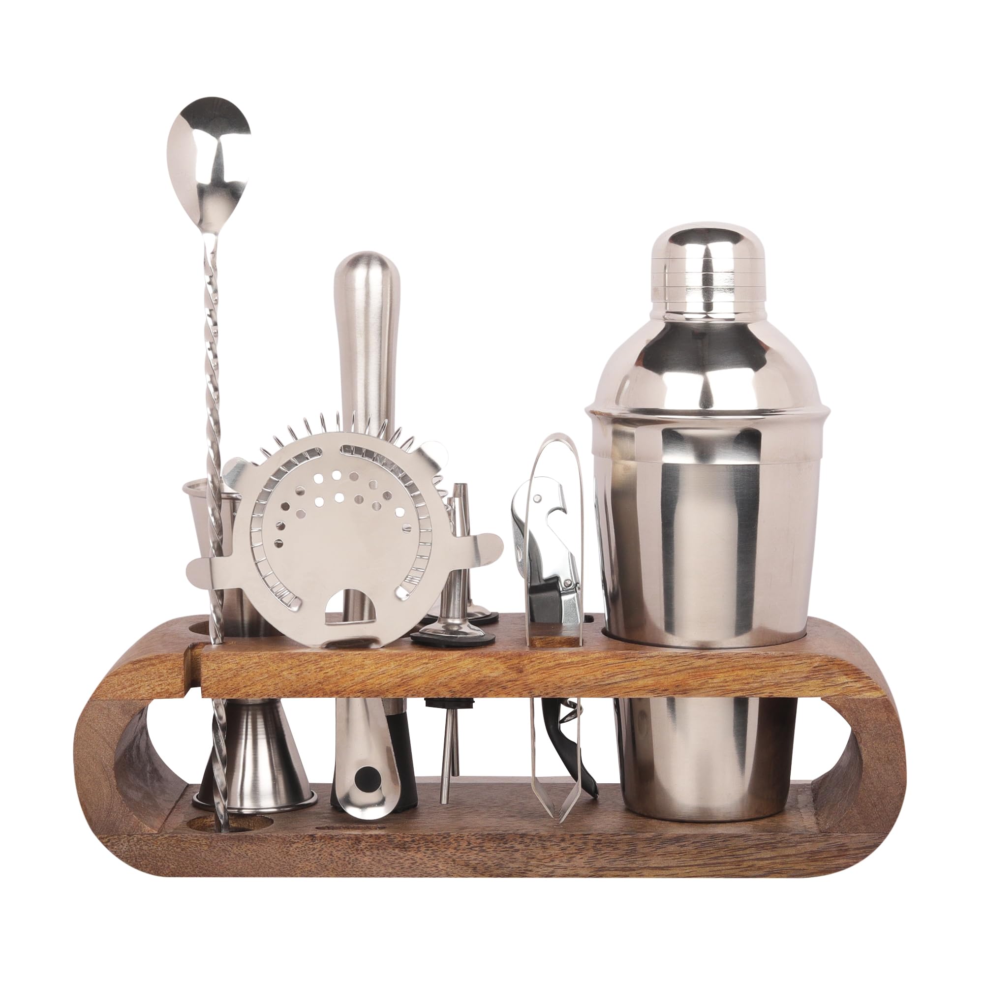 Anything & Everything Bar Tool Set with Stand, 10-Piece Bartender Kit, Stainless Steel, Natural 1