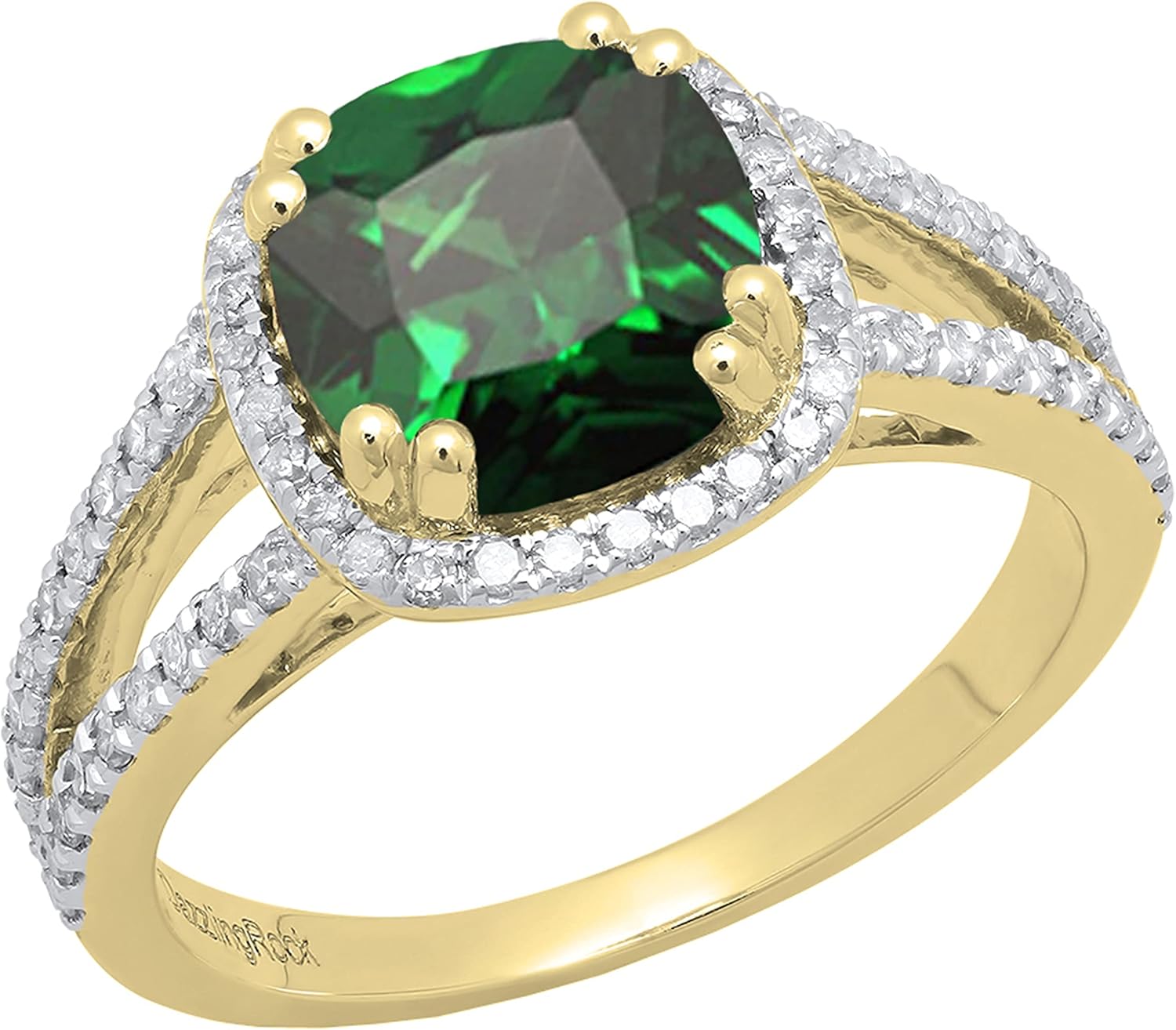 Dazzlingrock Collection 8mm Cushion Lab Created Gemstone & Round Natural White Diamond Halo Split Shank Engagement Ring for Women, in Real Solid Gold