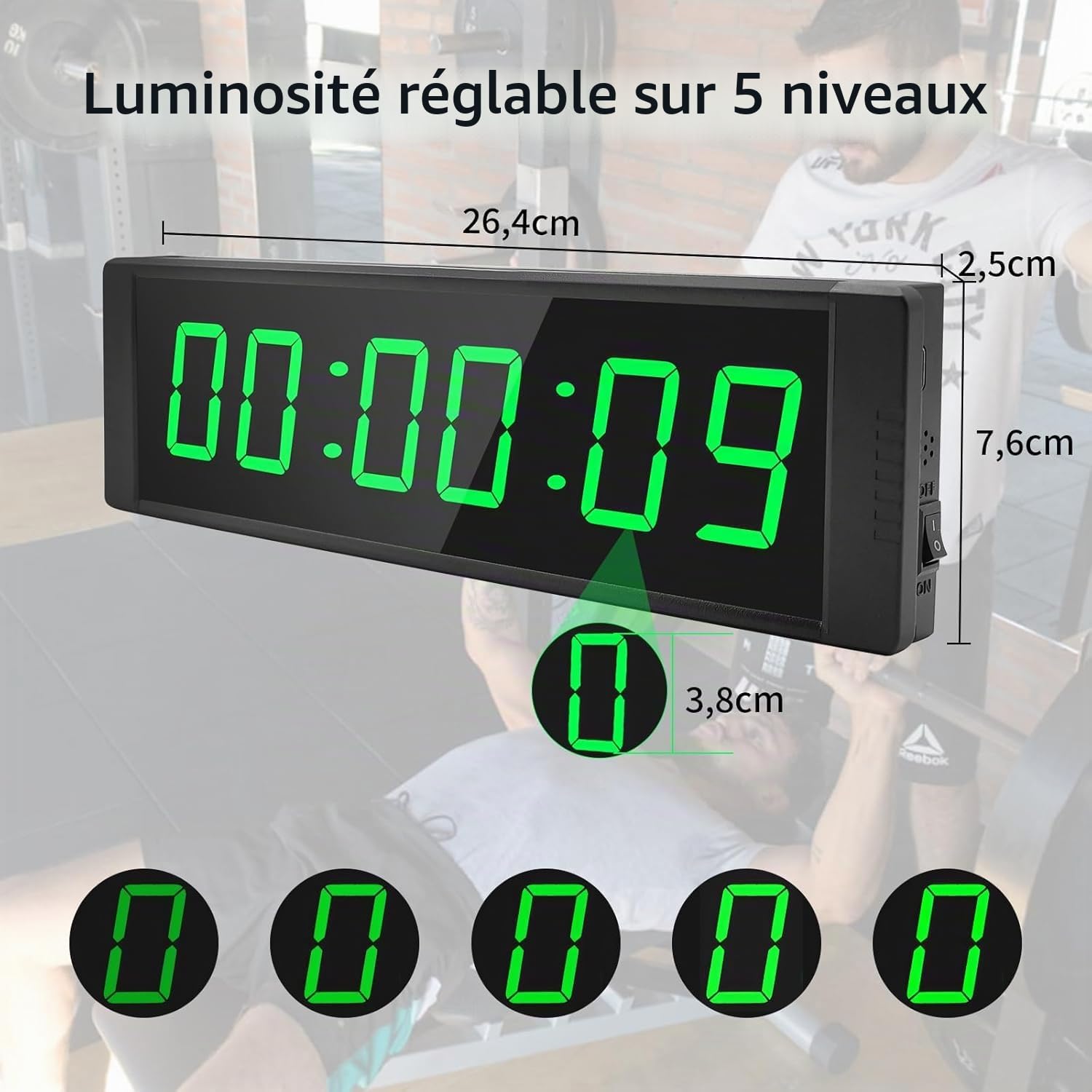 Minuteur de Gym avec Bouton marchen/arrat Chronometer pour entraînement, Sport, Maison