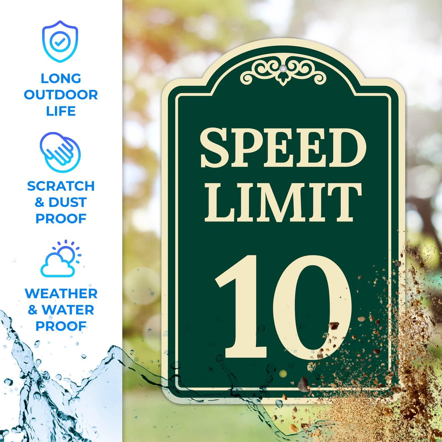 Speed Limit 10 Mph Décor Sign, Green Dark, 12x18 Inches, ACM, Fade Resistant, Made in USA