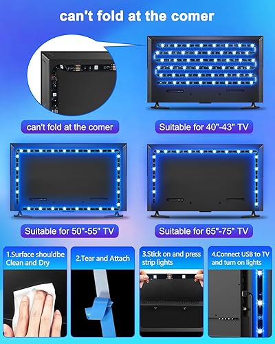 Miniatura 5 de Daymeet Luces LED para TV de 45 a 60 pulgadas, iluminación trasera, tira de luz LED para TV de 13.1 pies, tira de luz LED RGB alimentada por USB,