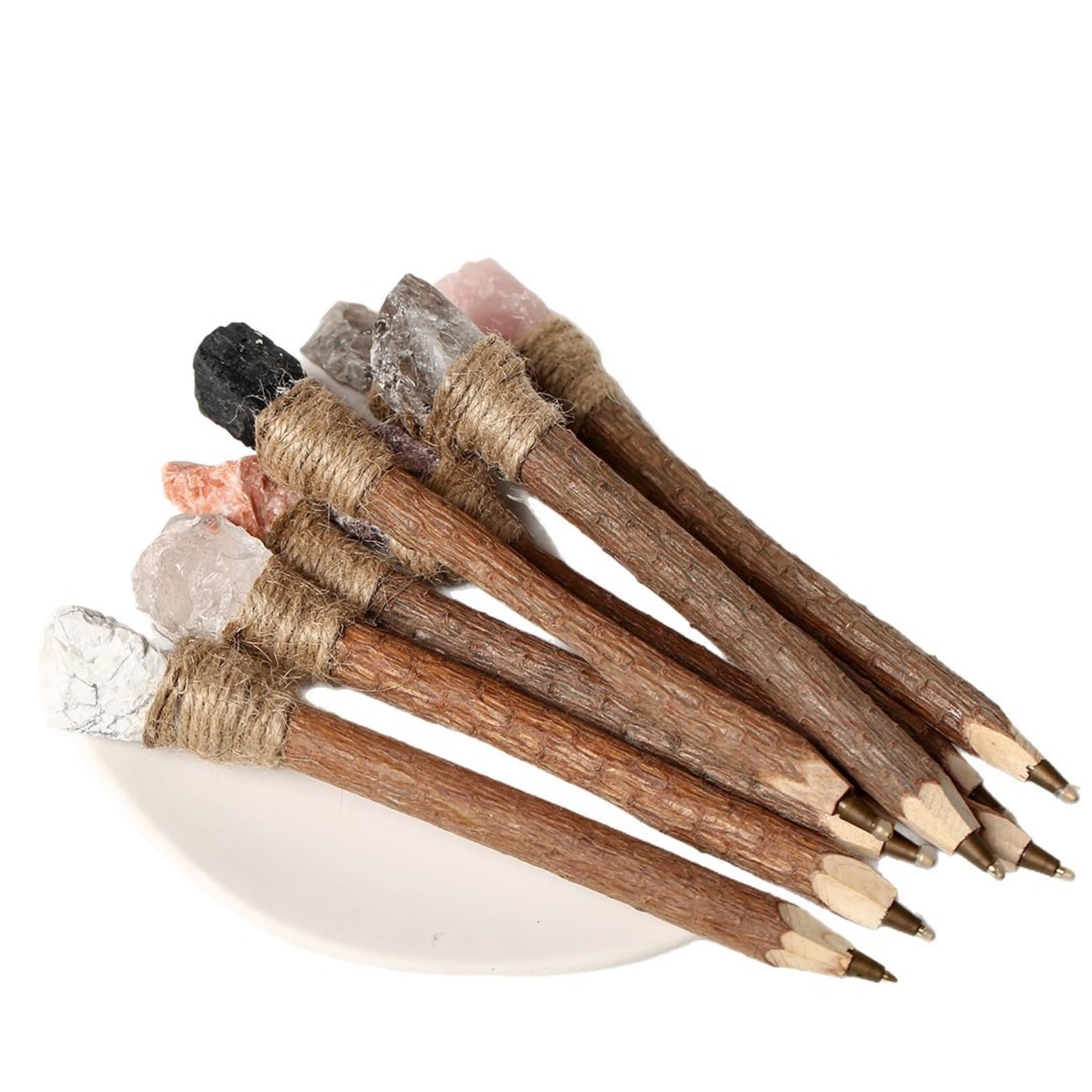 GLIJIEGAZ Natural Crystal Raw Stone & Natural Wood Magic Ballpoint Pen, Handcrafted Healing Crystal Pen for Daily Writing, Office Decor, Unique Spiritual Gift and Desk Accessories