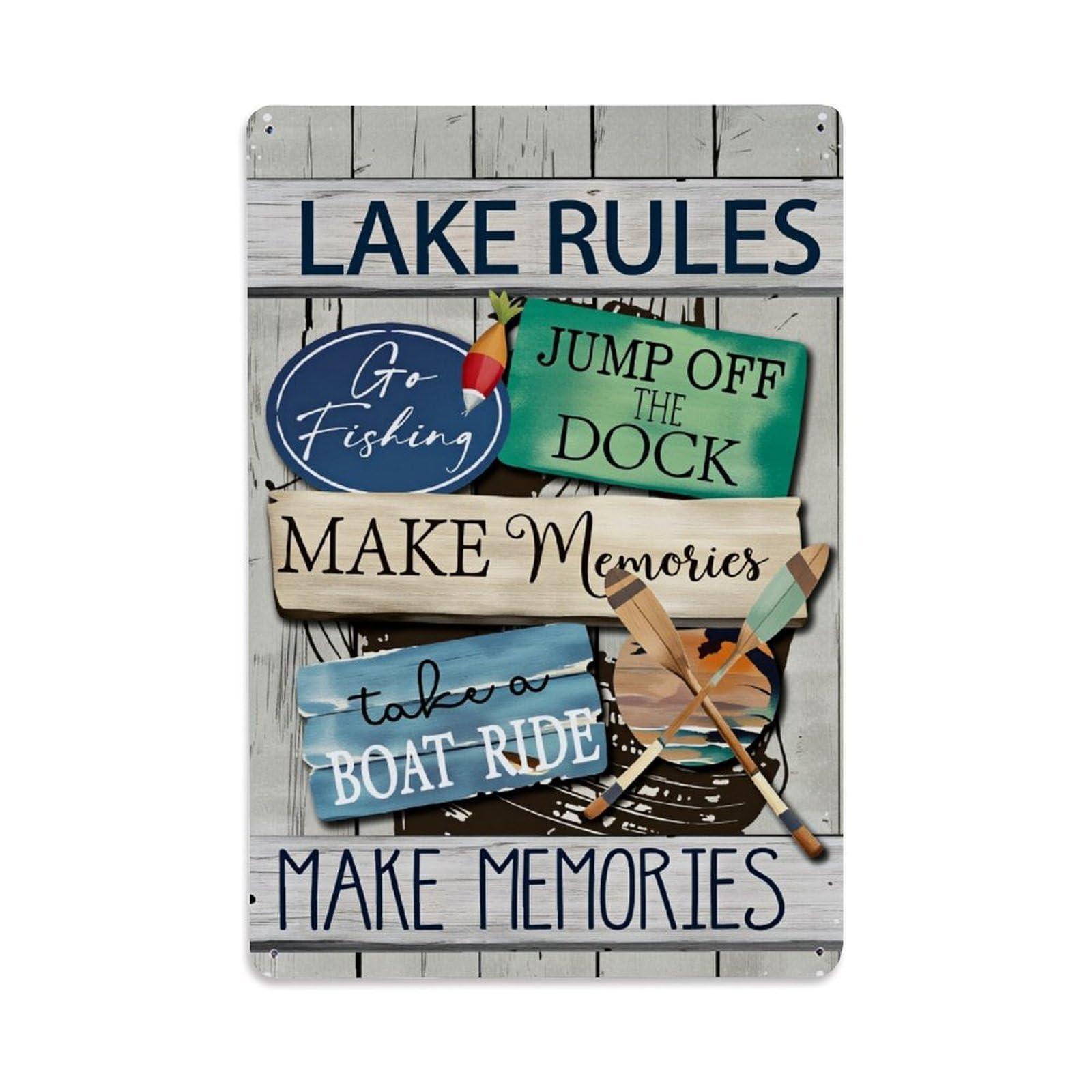 Enderetf Vintage Lake Rules Fishing Dock Boat Ride Tin Sign Metal Poster, Home Bar Garage Man Cave Cafe Indoor & Outdoor Wall Decoration 8X12inches