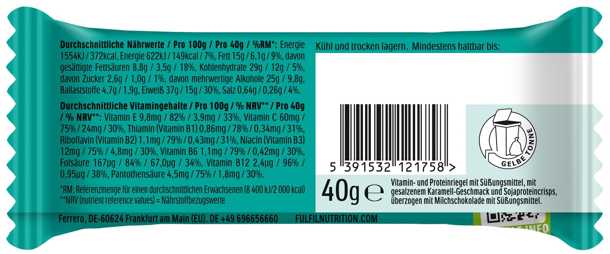 FULFIL Vitamin- und Proteinriegel Chocolate Salted Caramel, 15 x 40 g