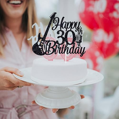 Miniatura 4 de Decoración negra para tartas de 30 cumpleaños con purpurina para cumpleaños, 30 años amados y bendecidos30 y fabulosos30 y mecedoras, temática de