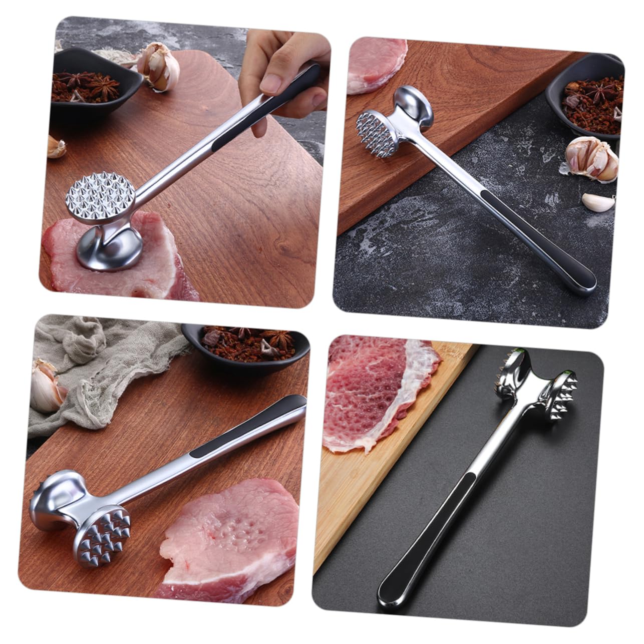 OUNONA 3 Stück Fleischzartmacher Doppelseitiger Hammer Ergonomischer Fleischklopfer für Steak Huhn Rind und zum Zartmachen und Plattieren für Nüsse und EIS Verwendbar