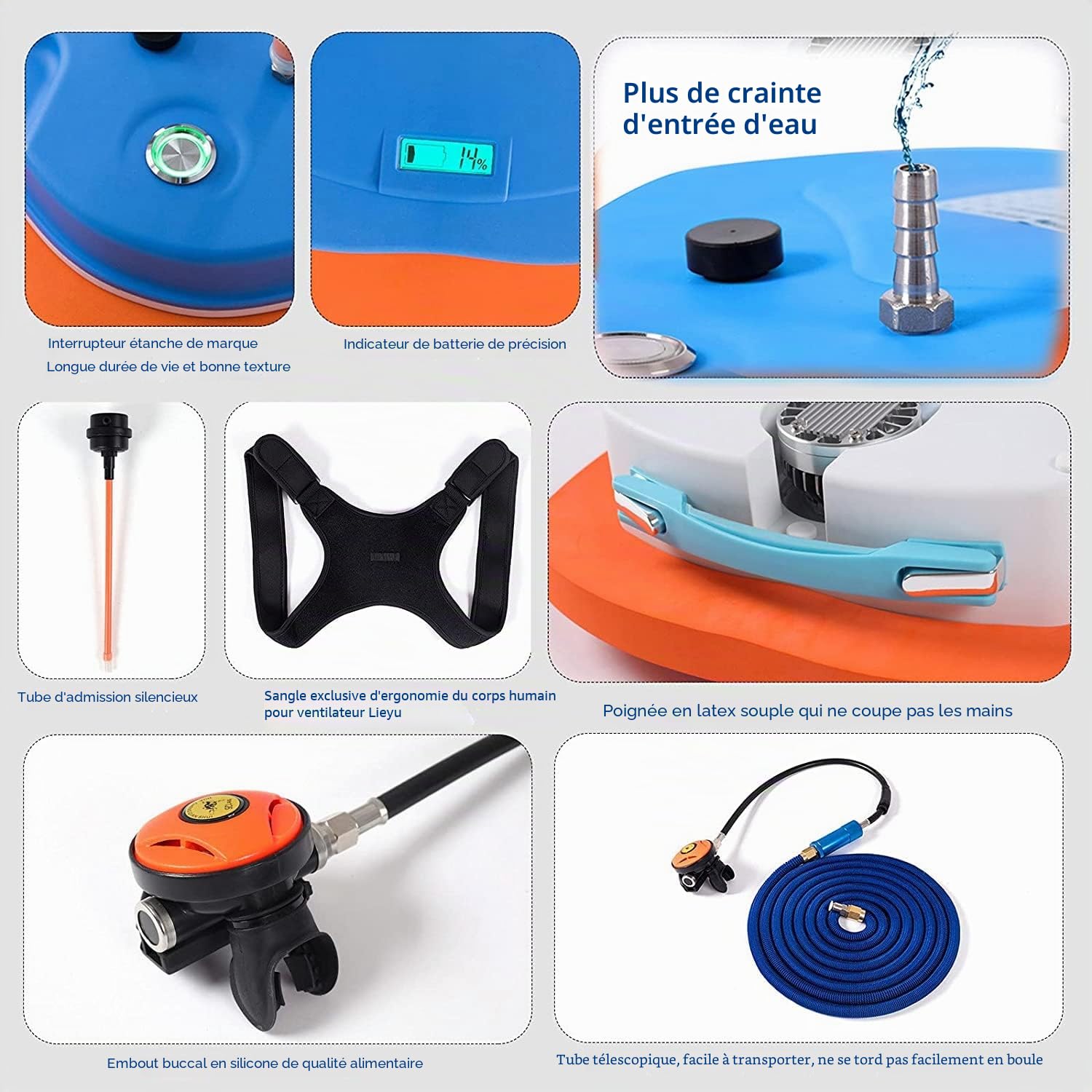 Système de plongée sous-marine, 3,5 heures, rechargeable, bouteille de plongée, compresseur d’air étanche avec tuyau de 12 m et détendeur, pour la plongée sportive, la pêche