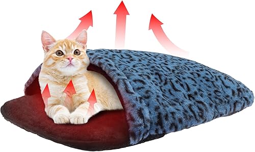 BINGPET Cama tipo cueva para gatos de interior y perros pequeños, cama calmante para la ansiedad, cama de dormir con calefacción para mascotas,