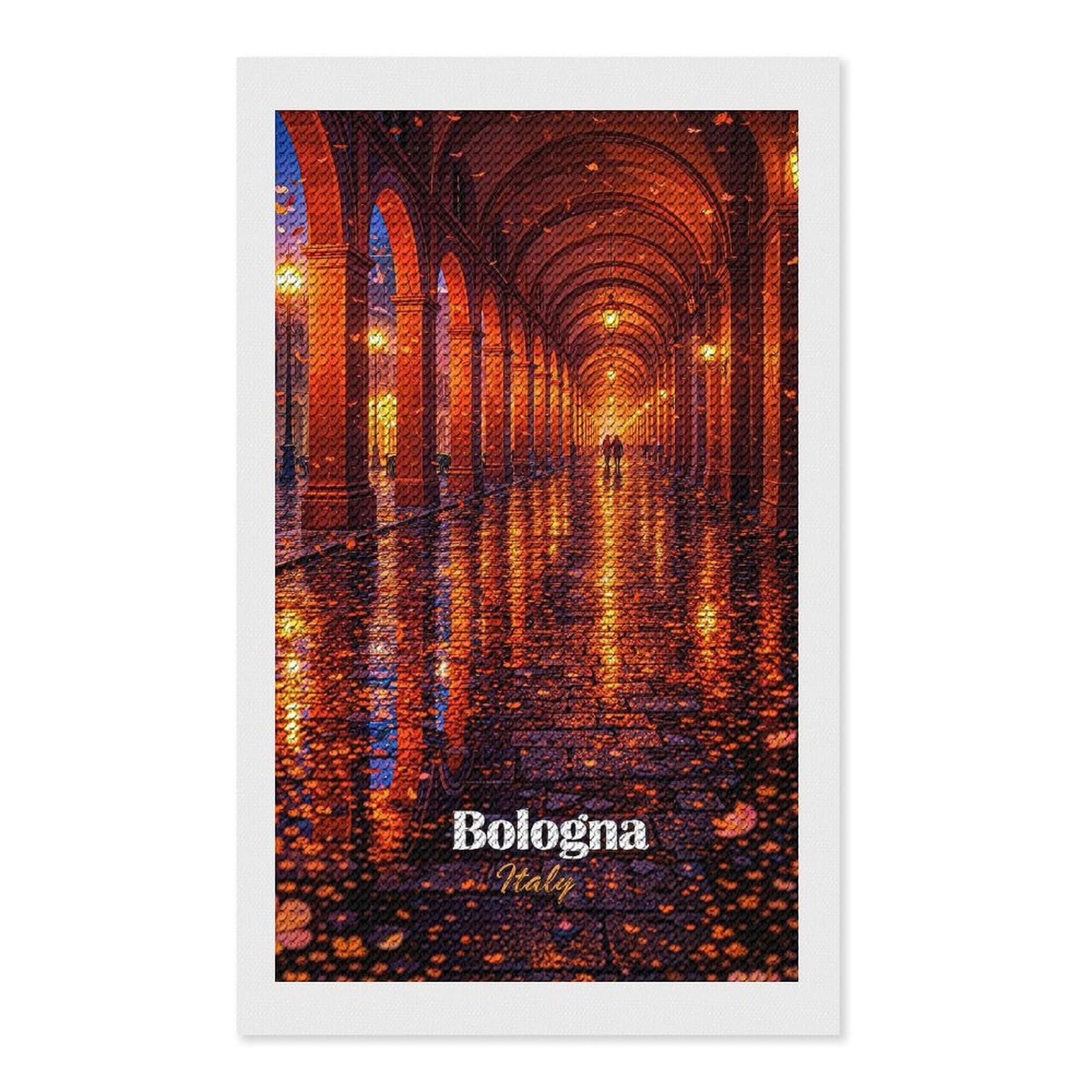 Junmoney Bologna Italy Arches at Night Diamond Painting Kit 12"x20", Adhesive Canvas, Home Wall Decor, for Beginners, Birthday Gift, Full Kit Included